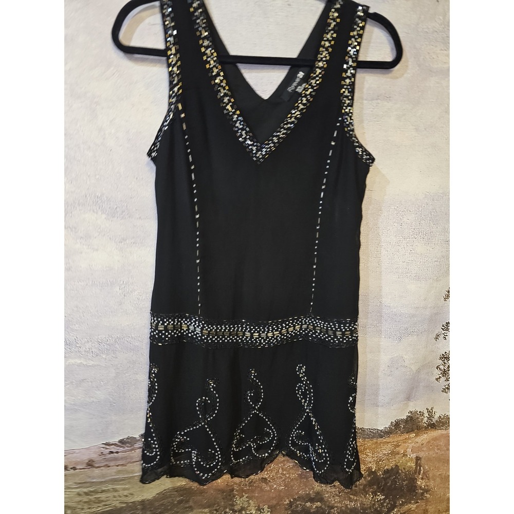 Forever 21 Womans Women's Size M Flapoer  Style Black Beaded Dress 33" Length